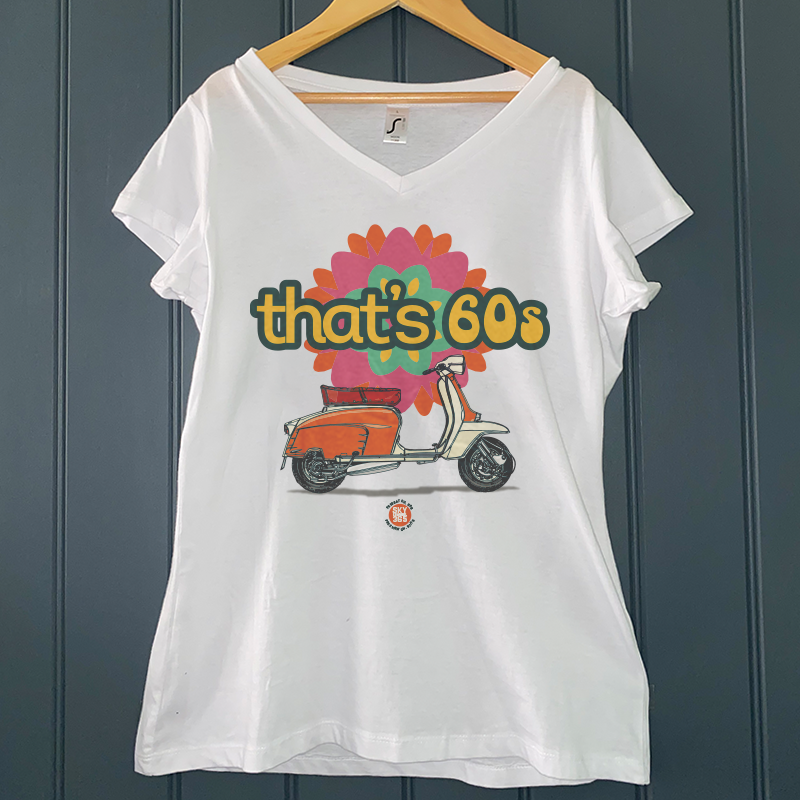 Retro Lambretta MOD Scooter T-Shirt With Sara Manchipp (Miss Wales 2011) – Men's Vintage Style Graphic Tee - View #9