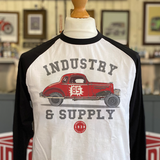 IN&S CHEVY COUPE STOCK CAR LONG SLEEVE BASEBALL SHIRT