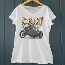 LOUIE THE SIDECAR DOG LADIES V-NECK T-SHIRT