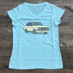 WHITE MK2 FORD ESCORT LADIES V-NECK T-SHIRT