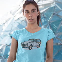 MORRIS MINOR TRAVELLER LADIES V-NECK T-SHIRT