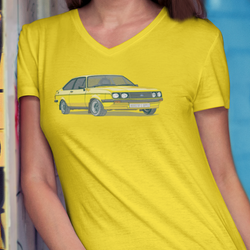 YELLOW MK2 FORD ESCORT LADIES V-NECK T-SHIRT