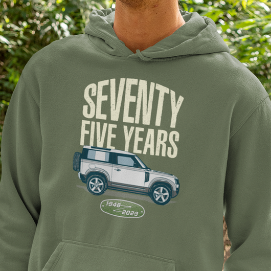 LAND ROVER 75TH BIRTHDAY NEW DEFENDER HOODIE (FRONT & BACK PRINT)