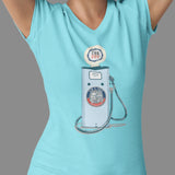 CAR S.O.S. PETROL PUMP LADIES V-NECK T-SHIRT