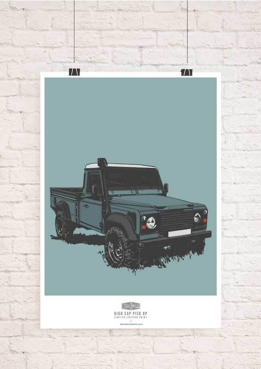 LIMITED EDITION LAND ROVER DEFENDER HIGH CAP PICK UP ART PRINT