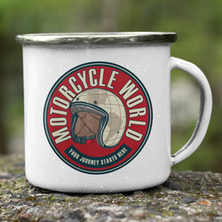 MOTORCYCLE WORLD ENAMEL MUG