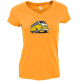 Orange V-Neck T-Shirt Ladies VW Bus