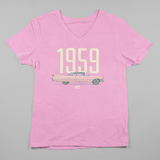 1959 CADILLAC ELDORADO LADIES V-NECK T-SHIRT