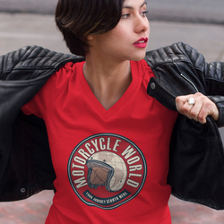 MOTORCYCLE WORLD LADIES V-NECK T-SHIRT