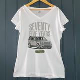 LAND ROVER 75TH BIRTHDAY DISCOVERY LADIES V-NECK T-SHIRT (FRONT & BACK PRINT)