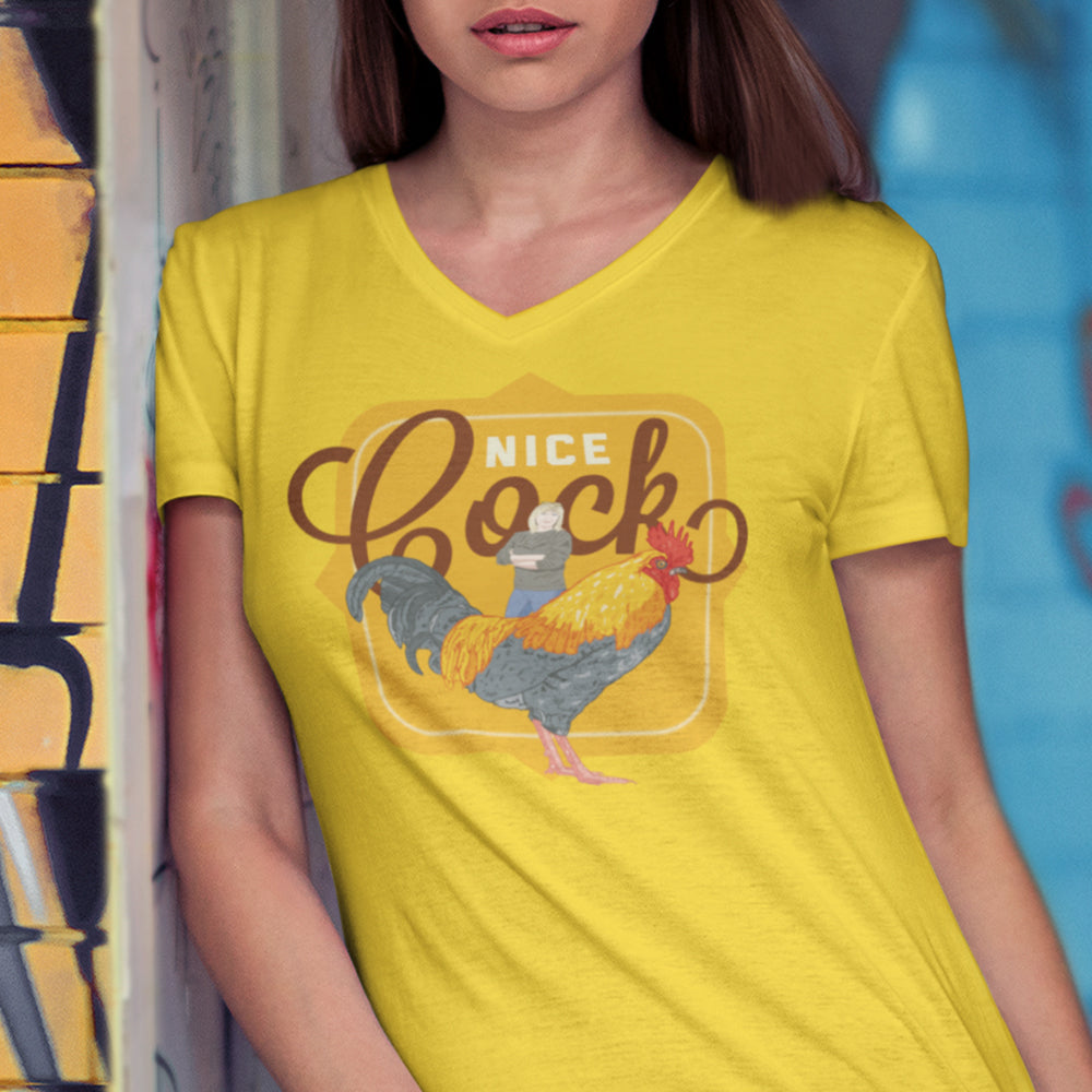 "NICE COCK" LADIES V-NECK T-SHIRT