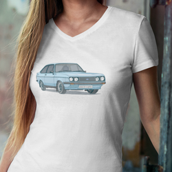 BLUE MK2 FORD ESCORT LADIES V-NECK T-SHIRT