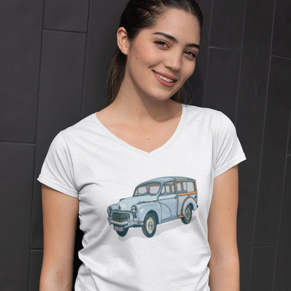 MORRIS MINOR TRAVELLER LADIES V-NECK T-SHIRT