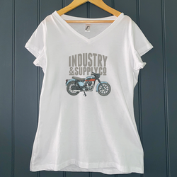 TRIUMPH T120 LADIES V-NECK T-SHIRT (FRONT & BACK PRINT)